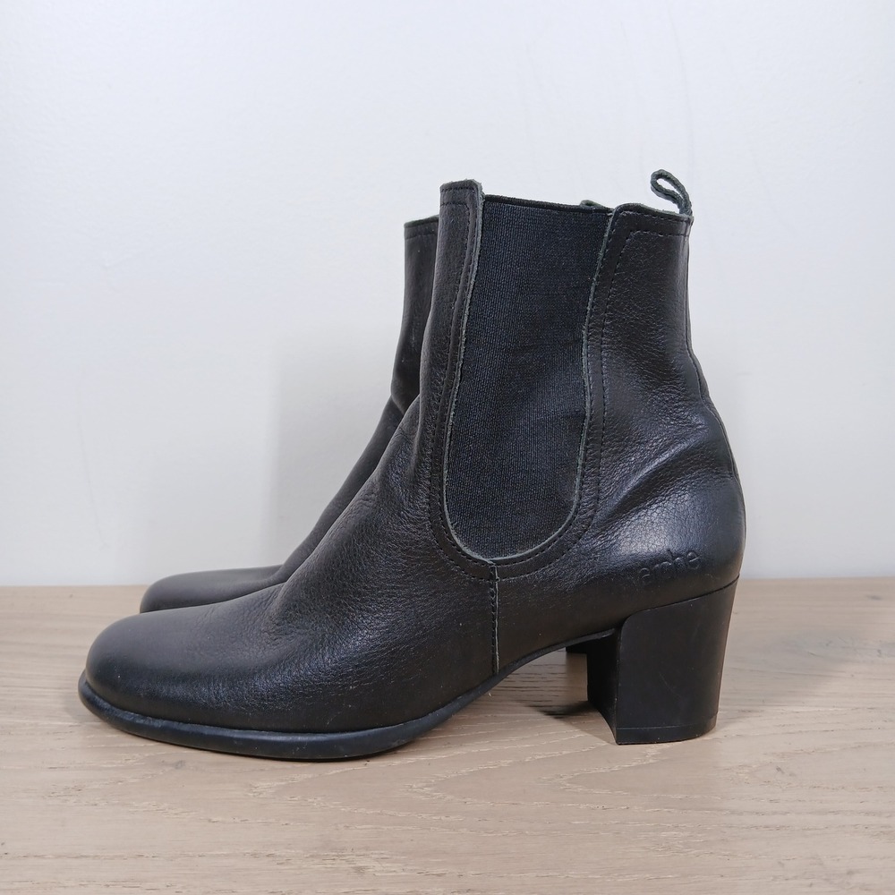 Arche Ankle Boots Women 8 Black Leather Block Heel Chelsea Pull On Classic